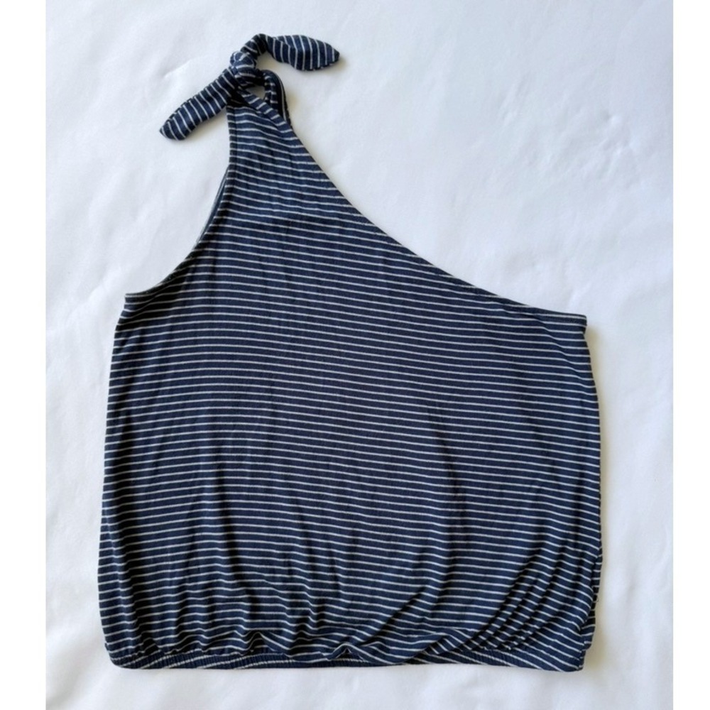 American Eagle Navy Striped One Shoulder Tank Womens Small Soft & Sexy Tie Top